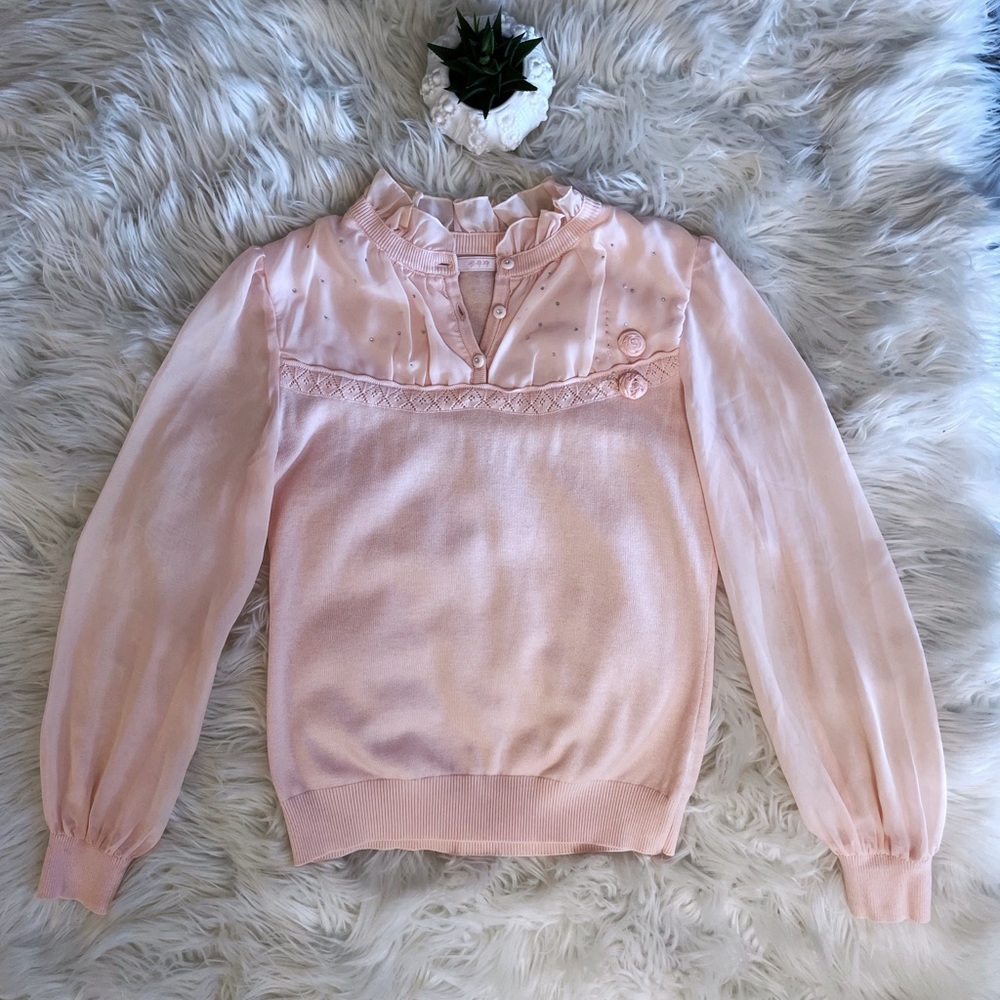 Ballerina pink/peach chiffon & cotton blend knit l/s top - Picture 12 of 16